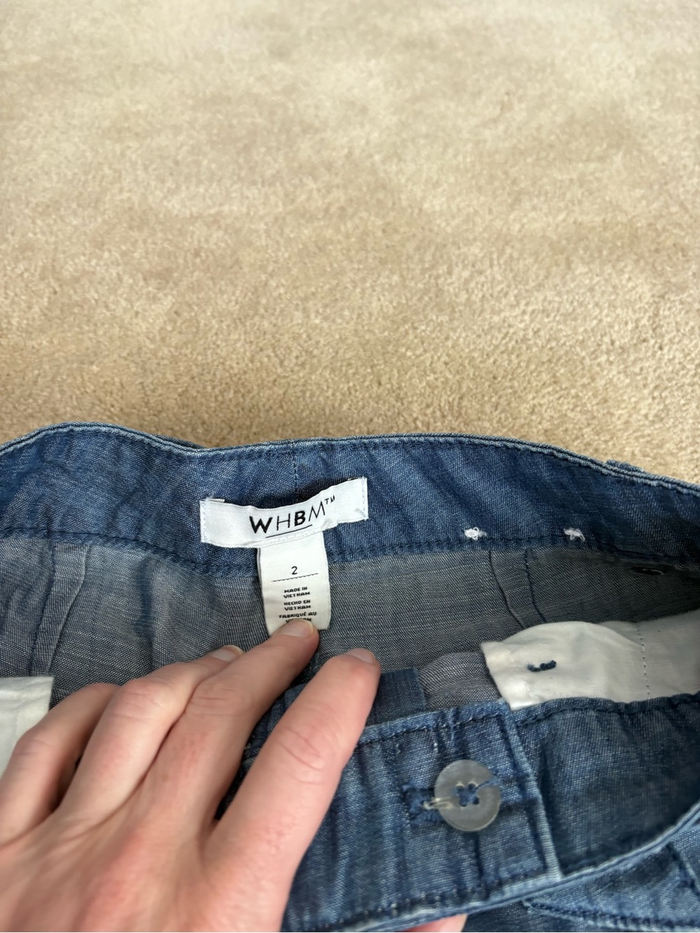 White House Black Market Chambray Blue Waistband Shorts w/ Belt - Picture 2 of 4